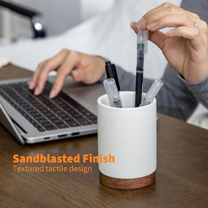 Pen Holder for Desk, Ceramic Pencil Organizer & Makeup Brush Holder, Office Decor and Desk Accessories，Perfect Office Organization,Teacher Supplies(White, Set / 2)