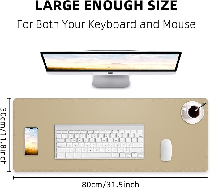 Non-Slip Desk Pad, Desk mat,Waterproof PU Leather Protector, Easy Clean Laptop Mat for Work/Home/Decor (Apricot, 31.5" x 12")