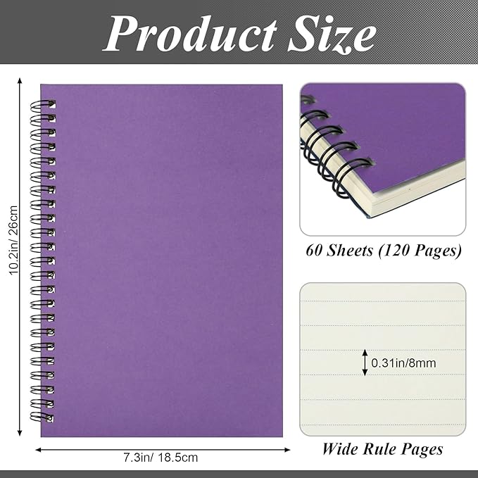 Leelosp 12 Pack B5 Spiral Notebook 10.2 x 7.3 Inch Lined College Ruled Spiral Journal Wire Bound Notebook Kraft Cover, 120 Pages for Work Students Office Business(Multicolored)