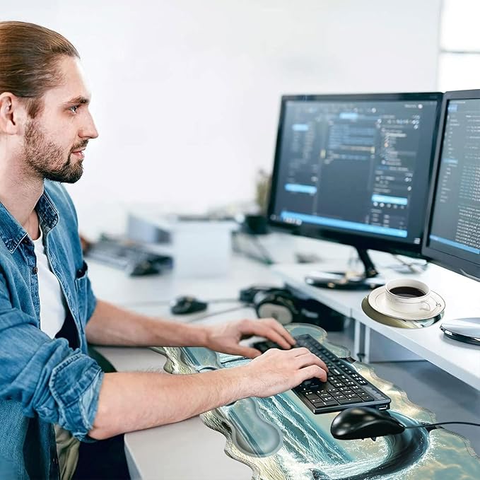 Large Mouse Pad and Keyboard Wrist Rest, Desk Pad for Keyboard and Mouse, 4-in-1 Large Gaming Mouse Pad with Wrist Support, Desk Mat for Home Office Study Game-Dolphins and Sea Turtle