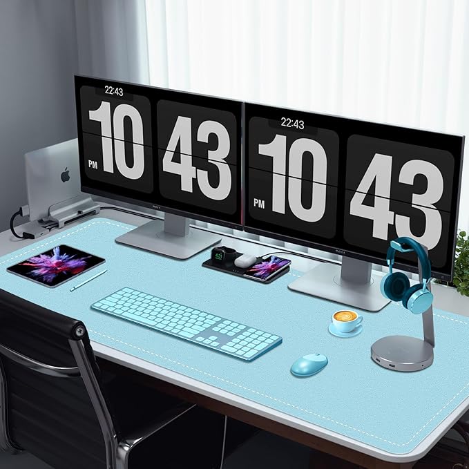 Large PU Leather Desk Pad, 47.2" x 17" Non-Slip Mat for Desktop, Office & Computer, Waterproof Blotter Pad, Keyboard Mat for Home & Office (Sky Blue)