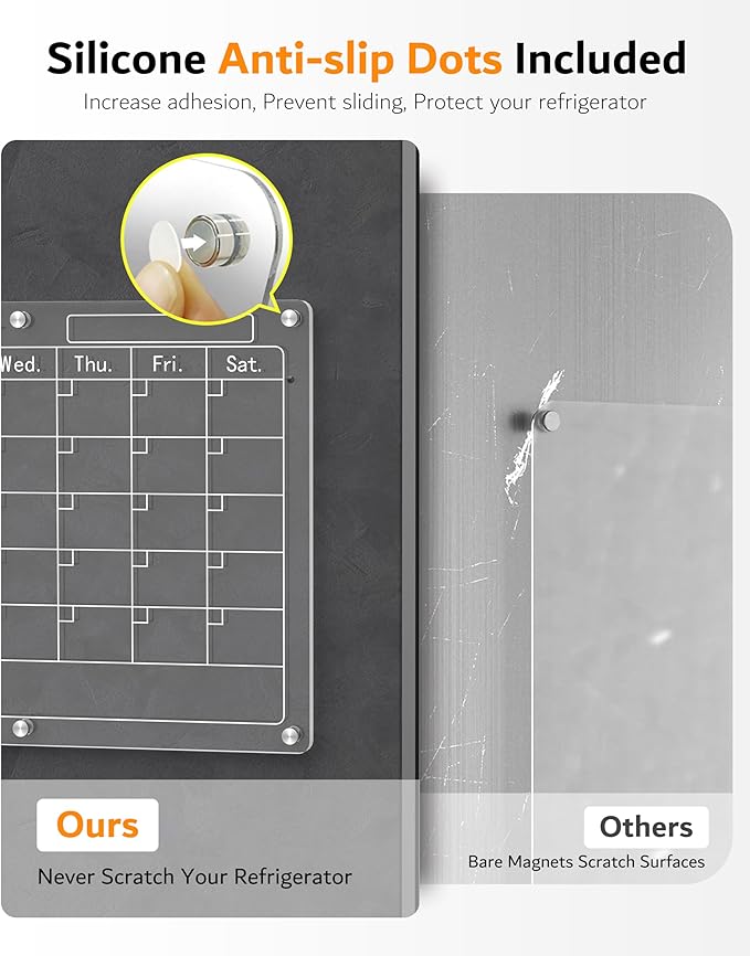 Magnetic Acrylic Calendar for Fridge,2 Pack 12"x16" Clear Fridge Calendar Dry Erase Magnetic Planning Boards Set Includes 6 Colorful Highlight Markers,Magnetic Pen Holder and Erase Towel