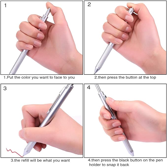 DunBong 4-in-1 Multicolor Writing Instrument, Metal Cased Multifunction Pen, 0.5mm Mechanical Pencil, Red, Blue and Black Ball Pens, 1-Count (Blue)