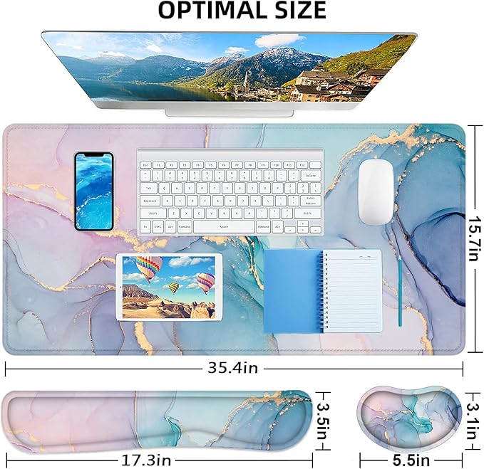 LATEEFAH Desk Mat, Mouse Pad with Wrist Rest, 4-in-1 Large Mouse Pads for Desk, Ergonomic Mouse Pad and Keyboard Wrist Rest Gaming Keyboard Mat for Office, Home