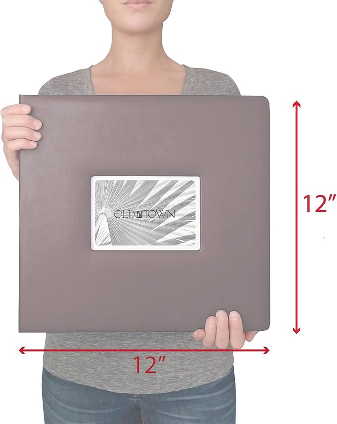 Old Town Bonded Leather Photo Album, Large Leather Scrapbook, Expandable Scrapbook Album 12x12 Double-Sided White Paper Pages and Optically Clear Pockets, Faux Suede Lining, Burgundy