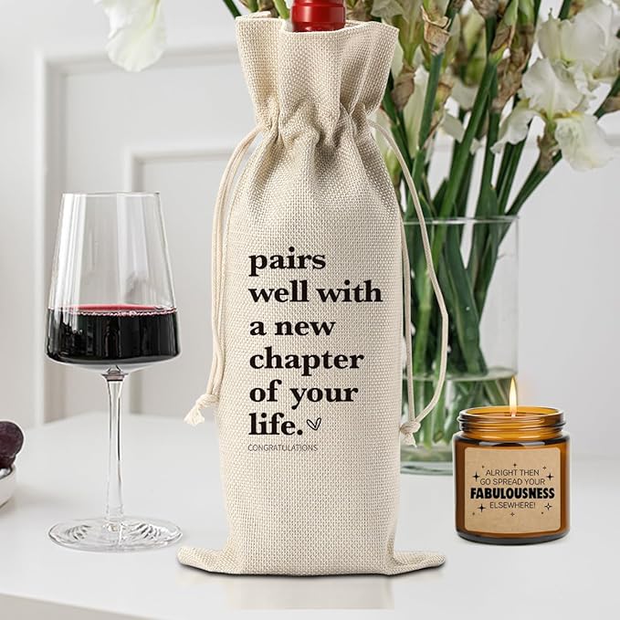 New Chapter Wine Bag Scented Candles Set New Beginnings Gifts for Women Men Good luck Moving Away Coworker Leaving Ideas Funny Retirement Goodbye Going Away Gifts for Coworkers Boss Friends