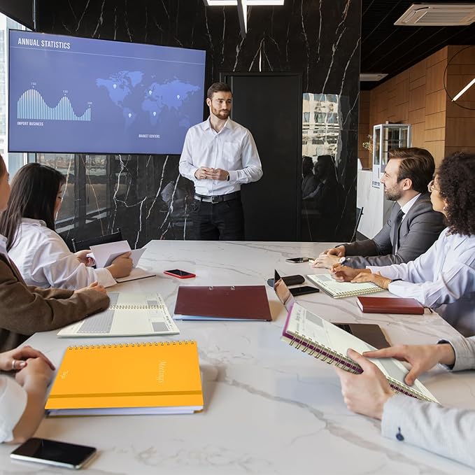 Meeting Notebook for Work Organization - Work Planner Notebook with Action Items, Agenda Planner for Note Taking, 160 Pages (6.9" X 9.9") Project Organizer for Men & Women - Yellow