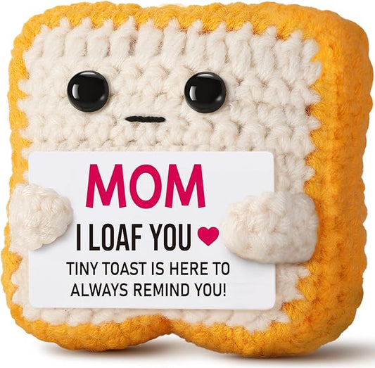 Mothers Day Pun Gift for Mom from Daughter Son- Handmade Cute Loaf Crochet Toast - I Love You Funny Presents for Moms Bonus Mamas Mother-in-Law Birthday, Valentine's Christmas Stocking Stuffers