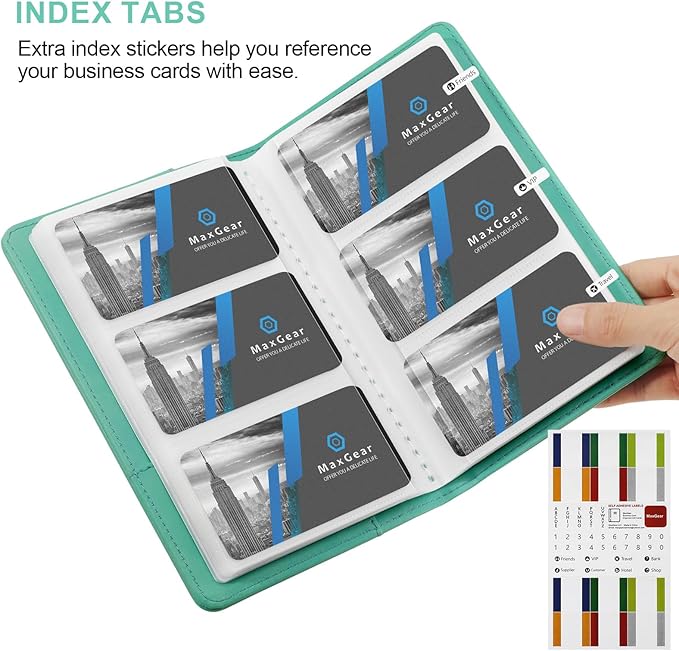 MaxGear Business Card Organizer, 240 Cards Book Portable Business Card Holder for Men & Women, Professional PU Credit Cards Binder File Storage, Turquoise