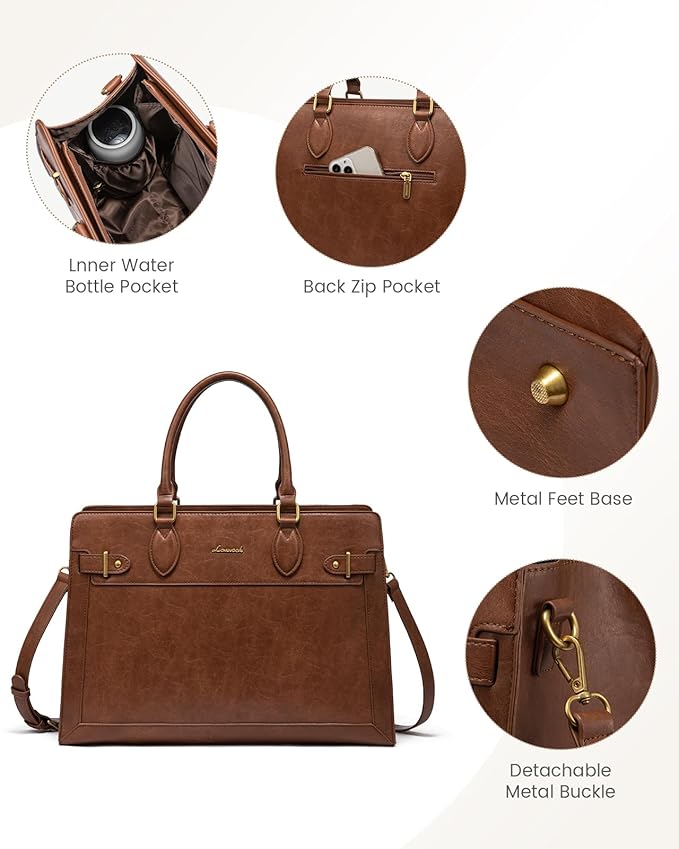 LOVEVOOK Laptop Bag for Women 17 Inch Work Tote, Business Computer Briefcase, PU Leather Tote Bag for Teacher, Office Shoulder Tote Purse