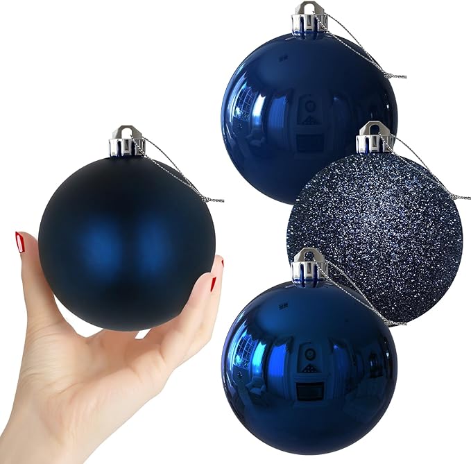 Navy Blue 4.0" Large Christmas Balls - Christmas Tree Decoration Ornaments Shatterproof Hanging Balls for Birthday Halloween Holiday Wedding Decorations Set of 4pcs