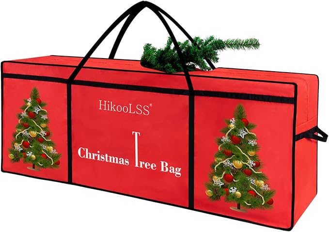 Christmas Tree Storage Bag 12 Ft Tall Tree Container/Holder Heavy Duty Oxford Dual Mesh Pockets,Moistureproof,Extra Large Christmas Tree Box for Big Xmas Tree Wide Opening Red(65X23X27in)