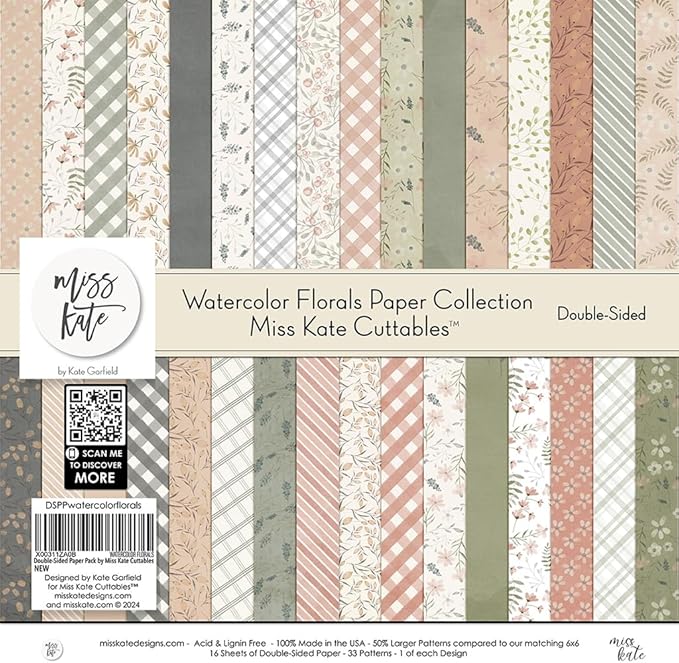 Pattern Paper Pack - Watercolor Florals - 12x12 Scrapbook Paper 12x12 Floral Scrapbook Card Making Crafting Scrapbooking - by Miss Kate Cuttables