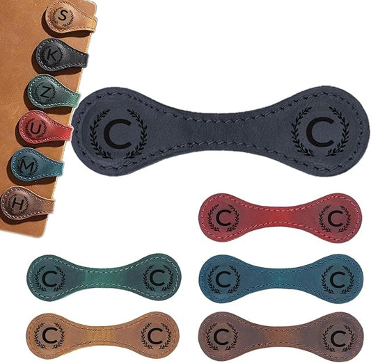 Magnetic Leather Bookmark with 26 Initial for Reading Women,Personalized Magnet Book Marks Gifts for Men,Book Lovers (Black, C)