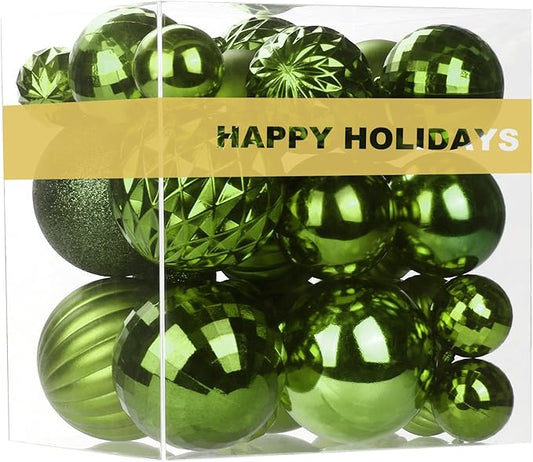 Lime Green Christmas Ornaments - Christmas Tree Decorations Shatterproof Hanging Balls for Birthday Wedding Holiday Decor Set of 36pcs, Multi-Sizes(1.6",2.5",3.2")