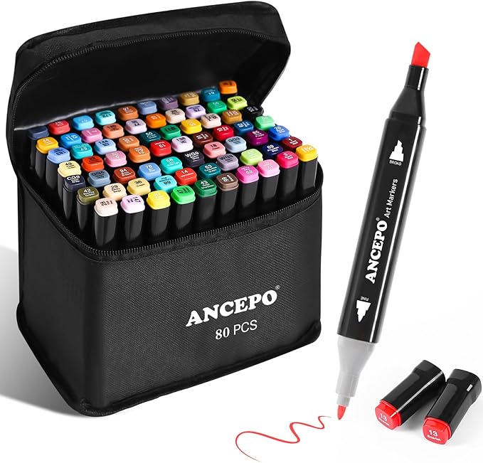 80 Colors Dual Tip Alcohol Markers Set, Brush and Fine Tip Art Markers for Adults and Kids, Sketch Drawing Pens with Case for Artists Beginners