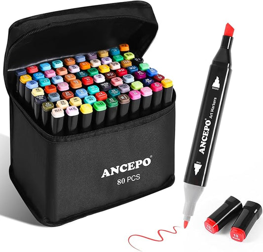 80 Colors Dual Tip Alcohol Markers Set, Brush and Fine Tip Art Markers for Adults and Kids, Sketch Drawing Pens with Case for Artists Beginners