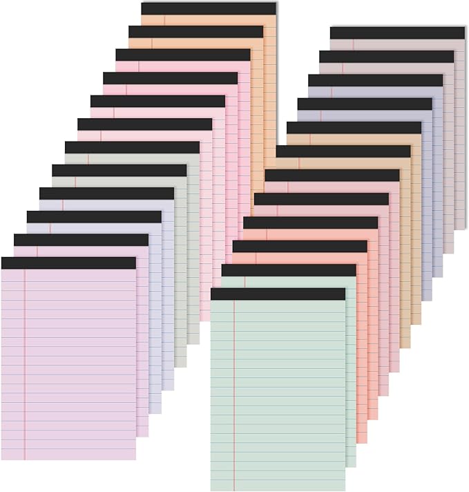 Lincia 24 Pcs 4" x 6" Legal Pad Writing Notepads Small Legal Pad College Ruled 30 Sheets Multiple Color Lined Note for Work 80 Gsm Paper for Grocery List Shopping List (Sweet Color)