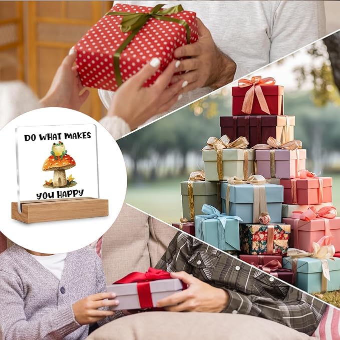 Mushroom Decor, Cottagecore Gifts for Women Men, Nature Frog Decorations, Do What Makes You Happy Bedroom Desk Decor Signs Plaque