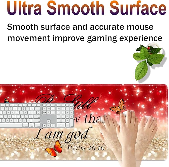 Large XXL Gaming Desk Mat 31.5"x 11.8", Ergonomic Keyboard Wrist Rest & Mouse Pad Wrist Rest + Coaster Set, Non-Slip Base, Memory Foam, Office and Home, Christian Psalm 46:10