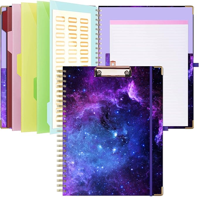 Lateefah Clipboard with Storage, File Folders with Pockets, Nursing Clipboard with Label Stickers and Notepad, Spiral Clip Board with Pen Loop for School, Office Supplies