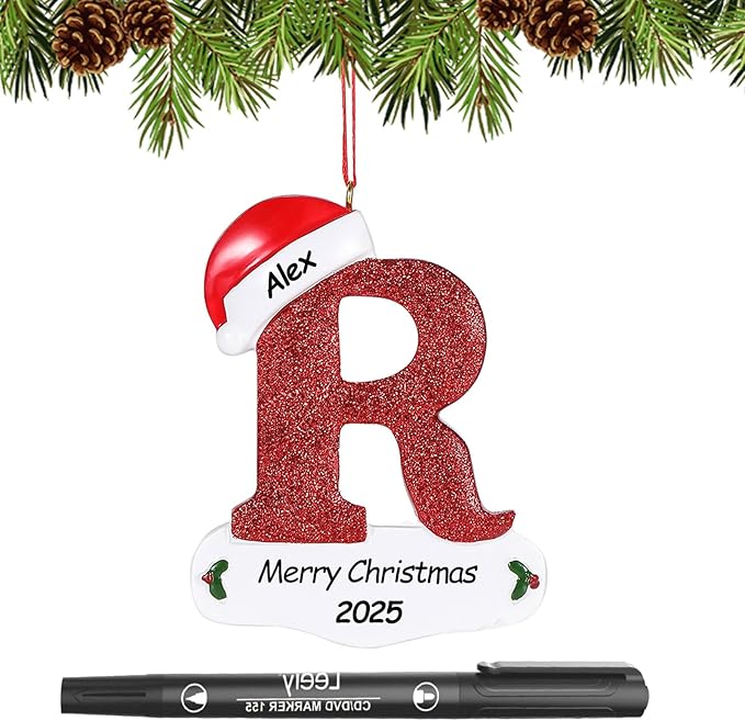 Personalized 26 Letters Ornaments for Christmas Tree 2025, Custom Christmas Ornament with Family Member's Names 3D Resin Xmas Hanging Pendant Original Gifts for Family Friends(R)
