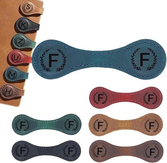 Magnetic Leather Bookmark with 26 Initial for Reading Women,Personalized Magnet Book Marks Gifts for Men,Book Lovers (Blue, F)
