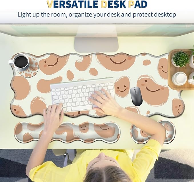 4-Piece XXL Gaming Mouse Pad Set (31.5"x11.8") with Keyboard Wrist Rest,Mouse Wrist Support & Coaster,Ergonomic Non-Slip Desk Mat for Office & Home,Abstract Geometrical