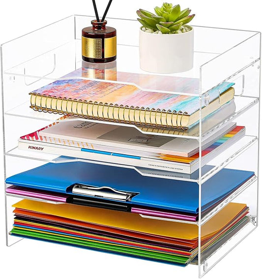 MaxGear 5-Tier Acrylic Paper Tray, Clear Desk Organizer, Stackable File Trays for Office, Acrylic Letter Tray, Paper Organizer for Desk, Office Accessories