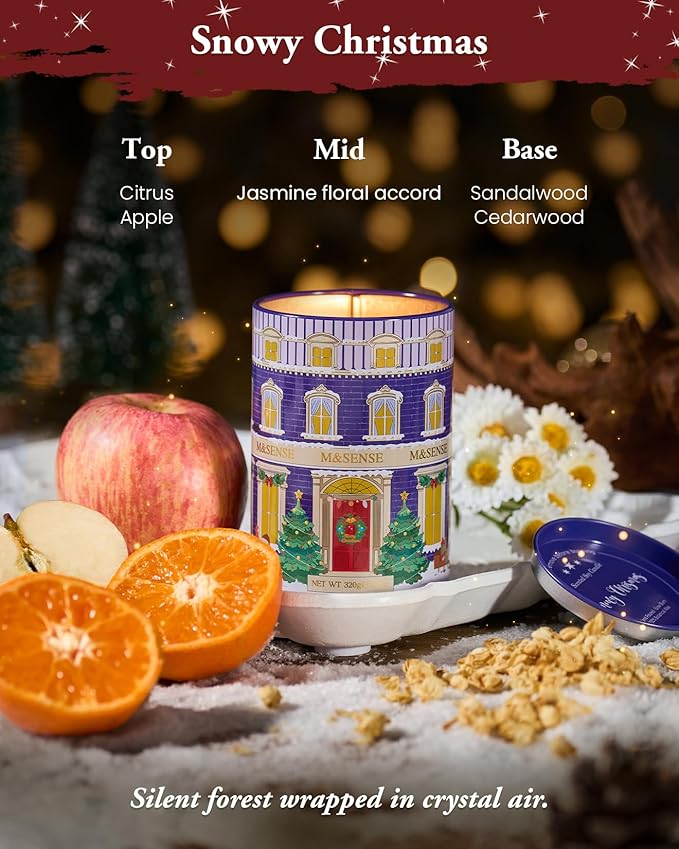 M&SENSE Snowy Christmas Candles, Winter Scented Holiday Soy Candles for Home, 11.3oz 70 Hour Non Toxic Long Burning, Cozy Aromatherapy Christmas Gifts for Women Men,Winter Candle Christmas