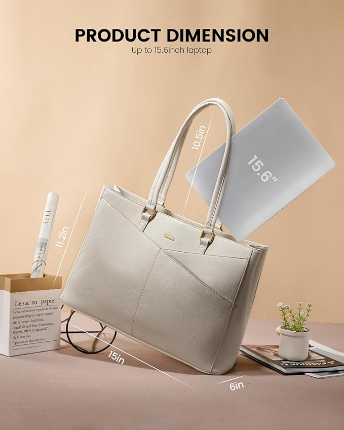LOVEVOOK Laptop Bag for Women,15.6 Inch Laptop Tote Bag for Women,Vintage Leather Work Tote Bags Computer Teacher Bag,Waterproof Business Bag Office Briefcase