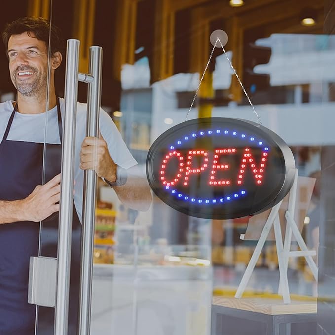 LED Open Sign for Business, Neon Open Sign with High Brightness Flashing Electronic Billboard, Lighted Open Sign with Two Flashing Modes for Walls, Window, Bar, Hotel,Shop (19"x10")