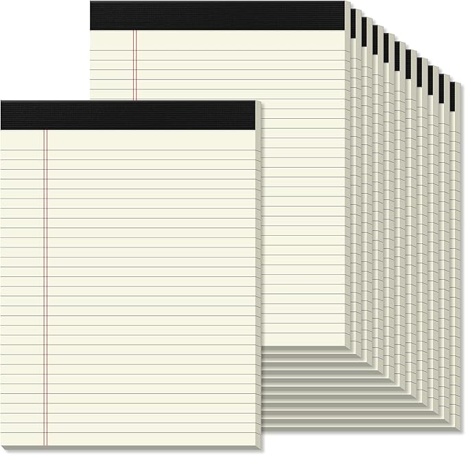 Legal Pads 8.5 x 11 inches 12 Pack Wide Ruled Note Pads 8.5 x 11 Notepads, Canary Lined Paper Study Backing Printed Writing Pads, 30 Sheets per Perforated Notepad for Business, Home, Office, School