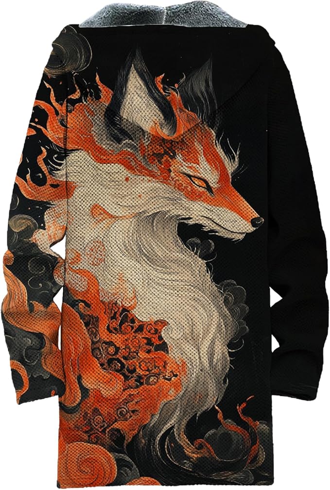 MARSVOVO Mens Cardigan Sweater Cool Graphic Lined Fleece Long Coat Zip With Pockets Fashion Coat Warm Fitted Jacket