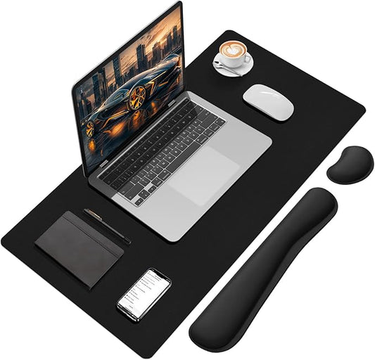 Mouse Pad with Wrist Rest Support, Keyboard Wrist Rest and Mouse Pad Set, Desk Mat for Keyboard and Mouses, Non-Slip Computer Mat Set for Office, Home (31.5×15.7 Inches, Black)