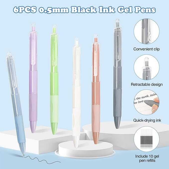 MoKo 56 PCS Aesthetic School Supplies with Pencil Pouch, Cute Stationery Set for Students Office, 12 Gel Pens, 12 Pastel Highlighters, 6 Mechanical Pencils 0.5 & 0.7mm, Sticky Note Index Tab (Pink)