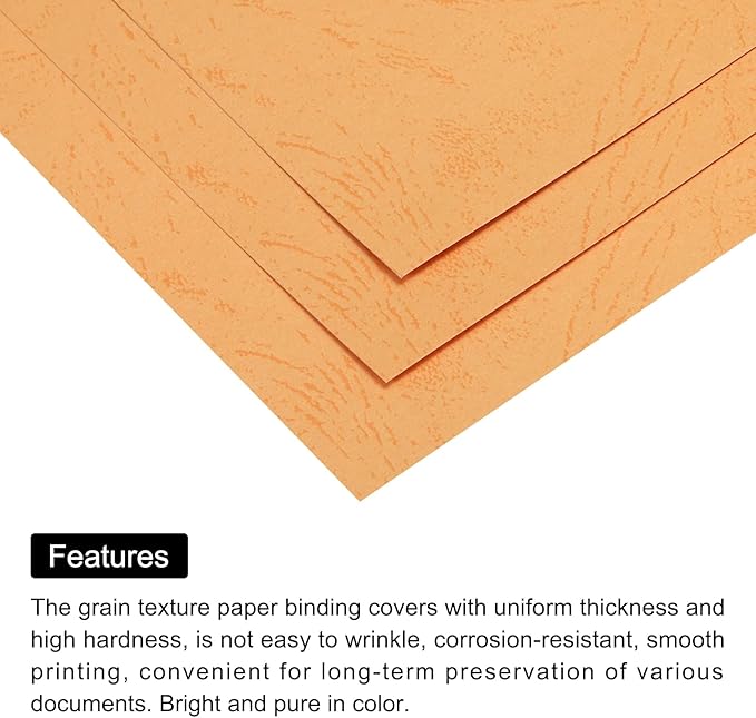 MECCANIXITY 100pcs A4 8-1/2 x 11.5 Inch Presentation Binding Covers Letter Size Leather Textured Grain Paper Un-Punched for Business Reports, Orange