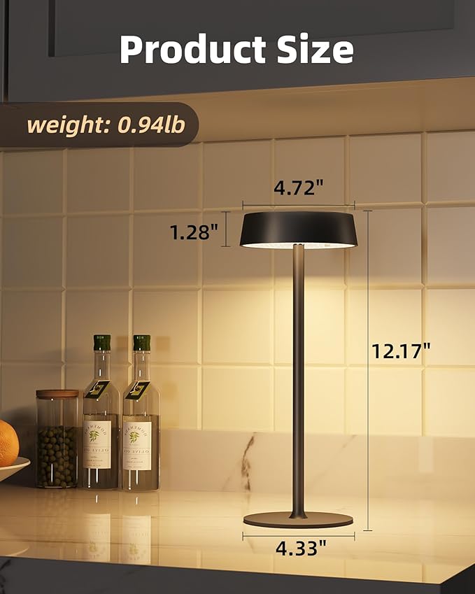 Cordless Lamp, Outdoor Waterproof, Dimmable Touch Control 3 Color Temperature, Battery Operated Portable, RGB, LED Memory Function, Rechargeable Table Lmap, Desk Lamp, Patio Dinning Restaurant Kitchen