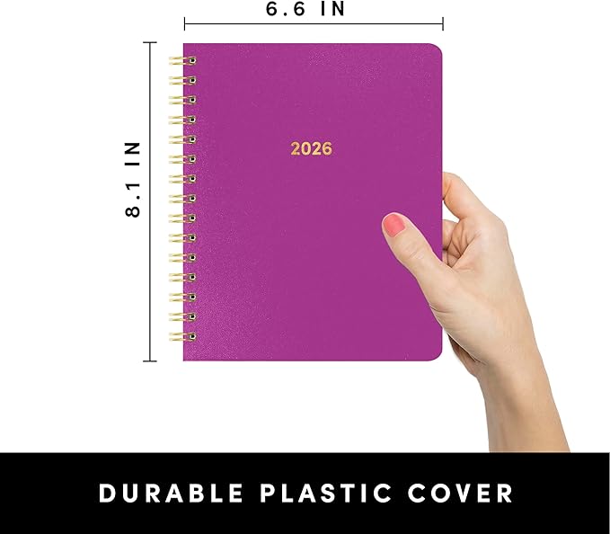 PAPERAGE 2026 Weekly & Monthly Planner, 12 Months (January 2026 - December 2026), 6.6 in x 8.1 in, Spiral Bound 2026 Planner with Weekly, Monthly & Yearly Views, Note Pages & Inner Pocket – Raspberry