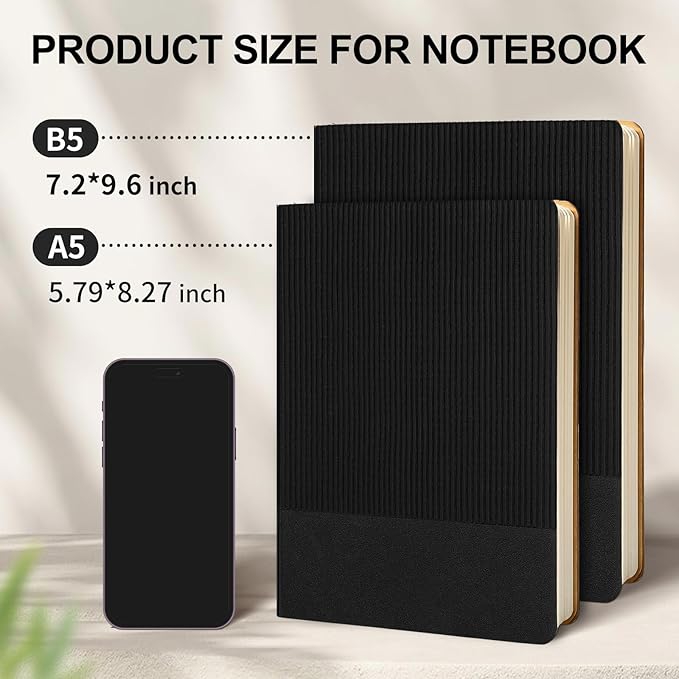Lined Journal Notebook for Work College Ruled Note Book 5.79"x8.27" A5 PU Leather Daily Journaling 216 Pages for Women Men Writing Home School Supplies Business (Black)