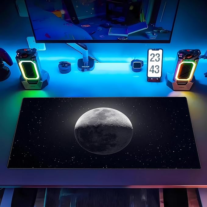 Moon Mouse Pad Sci-fi Galaxy Desk Mat Extended XL Large Gaming Mousepad Dark Computer Pad with Stitched Edges 31.5 x 15.7 inch Keyboard and Mouse pad Office Desk Decoration Pad
