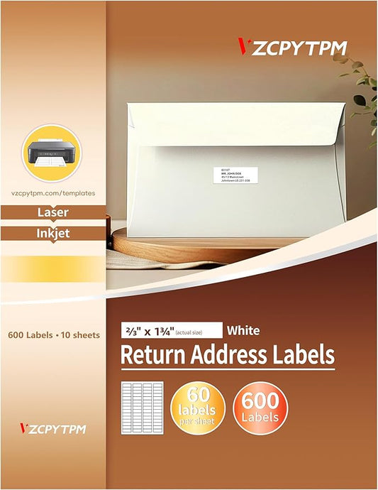 Printable Address Labels, 2/3" x 1-3/4" Personalized Return Address Label Stickers for Printer, 600 Total, Custom Mailing Labels for Envelopes, Packages, Shipping, Home or Office Use