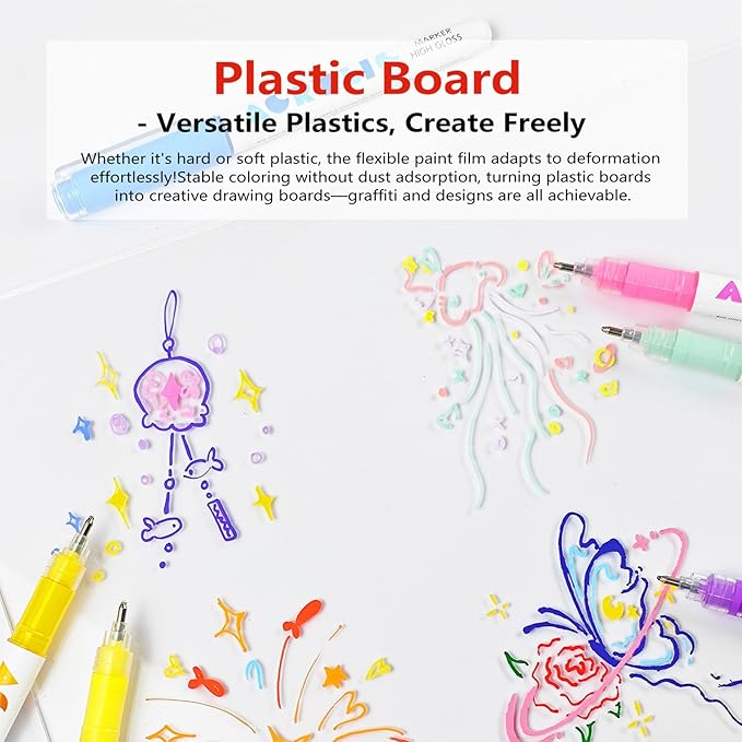 kander Direct High Gloss Acrylic Marker, 12 Colors Acrylic Paint Pens with Bullet Tip, Nicety Fine Tip Gel Pens for Teenagers, Multi-Purpose Art Supplies for Rock Painting, Crafts, DIY