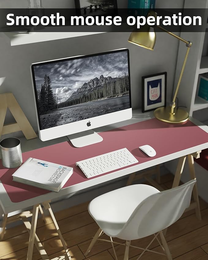 Leather Desk Pad Protector, Large Desk Mat, Mouse Pad, Non-Slip PU Leather Desk Blotter,Desk Cover mat,Desk mat for Keyboard and Mouse,Mat for Office&Home (Rose Purple, 48" x 17")