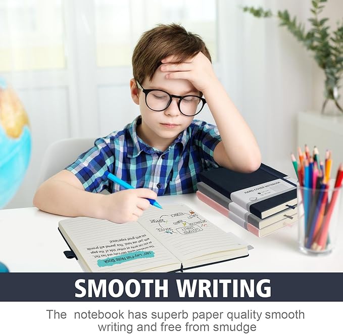 Lined Journal Notebook, 360 Numbered Pages(With page number), Thick Journal for Writing B5 College Ruled Notebook, 100gsm Lined Paper, Leather Hardcover, 9.8'' X 6.9''-Denim Blue