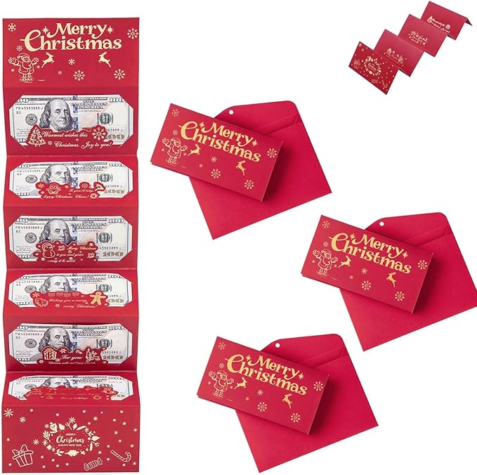 Christmas Cash Gift Envelopes 5 Slots, Christmas Cash Gift Envelopes，christmas Card Book with Tassel & Santa Card Supplies,2025 New Creative Cashs Surprise Envelope for Checks or Cards(StyleB,3pcs)