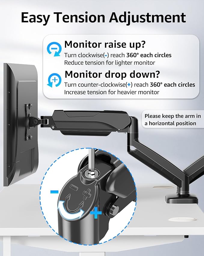 MOUNTUP Dual Monitor Stand for Desk, Gas Spring Monitor Arms for 2 Monitors 32 27 24 22 Inches, Height Adjustable Double Monitor Mount, VESA Mount with C-Clamp & Grommet Base, Holds 4.4-17.6lbs, Black