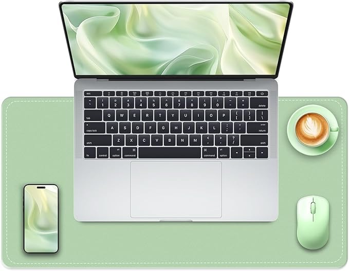 Non-Slip Desk Pad, 24" x 14" Large Mouse Pad, PU Leather Desk Mat with Suede, Laptop Desk Pad, Waterproof Keyboard Pad, Desk Blotter for Office/Home/Decor (Light Green)
