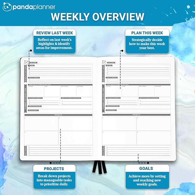 Panda Planner Pro A4 Daily Planner 2026 – 6 Month Academic & Daily Monthly Planner, Large 8.5x11 Undated Calendar & Weekly Layouts, Study Planner, Goal Setting, Habit Tracker & Productivity Organizer – Cyan Blue
