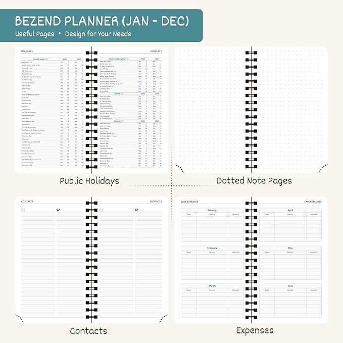 BEZEND Pocket Calendar 2026 Weekly and Monthly (3.5" x 6" Spiral) Small Daily Planner for Purse (Jan-Dec) with Notes & Expenses, Inner Pocket, Pen Holder, Vegan Leather Softcover - Black